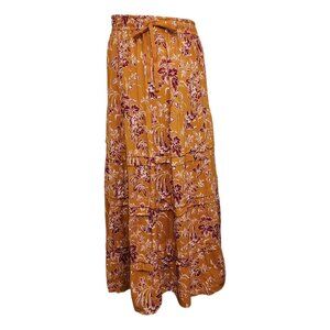 Wonderly Belk Floral Maxi Skirt XL Mustard Yellow Red White Tie Waist Broomstick